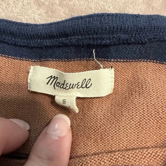 Madewell Shirt Women’s Size Small Striped Blue Brown Frayed Sweater - Picture 6 of 7